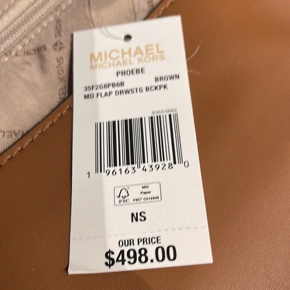 Michael Kors Phoebe 35F2G8PB2B Flap Drawstring Backpack Brown Signature NWT